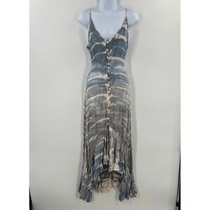 Surf Gypsy Tie Dye Maxi Dress Medium Blue Tan High Low Button Front Boho Beach